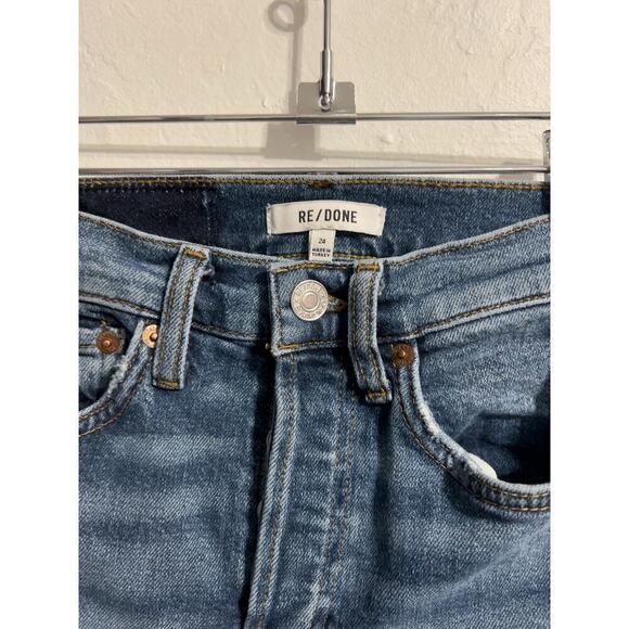 Re/done Jeans Sz 24 Denim 90s Crop Ankle Slim Straight Blue Stretch Dusk Destroy - Picture 7 of 9